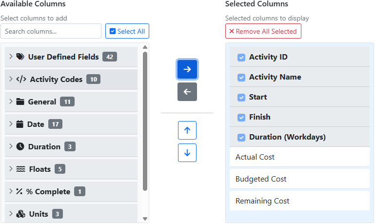 Customizable Columns